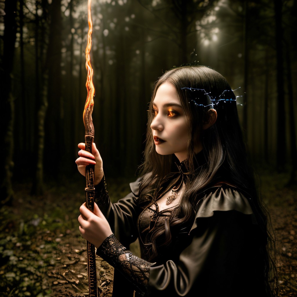 00440-2089117283-masterpiece, intricate photo, female witch with a magic wand of a wizard,  lightning strikes comes out of the magic wand, casts.jpg